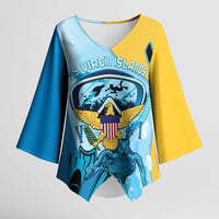 US Virgin Islands Snorkeling Kimono Sleeve Blouse Sea Turtle Snorkel Ocean Style - Wonder Print Shop
