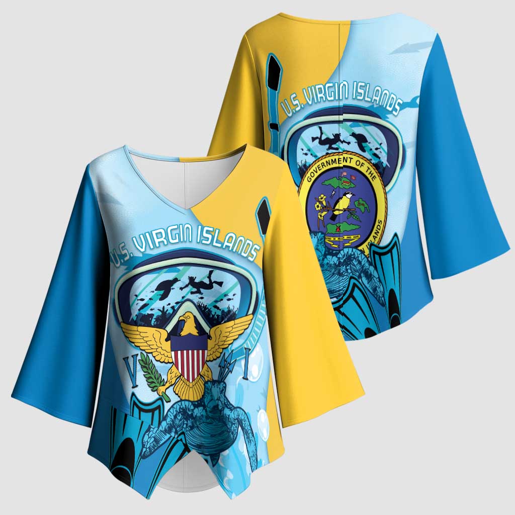 US Virgin Islands Snorkeling Kimono Sleeve Blouse Sea Turtle Snorkel Ocean Style - Wonder Print Shop
