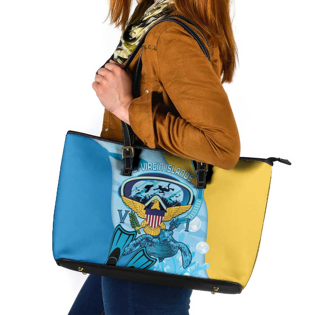 US Virgin Islands Snorkeling Leather Tote Bag Sea Turtle Snorkel Ocean Style - Wonder Print Shop