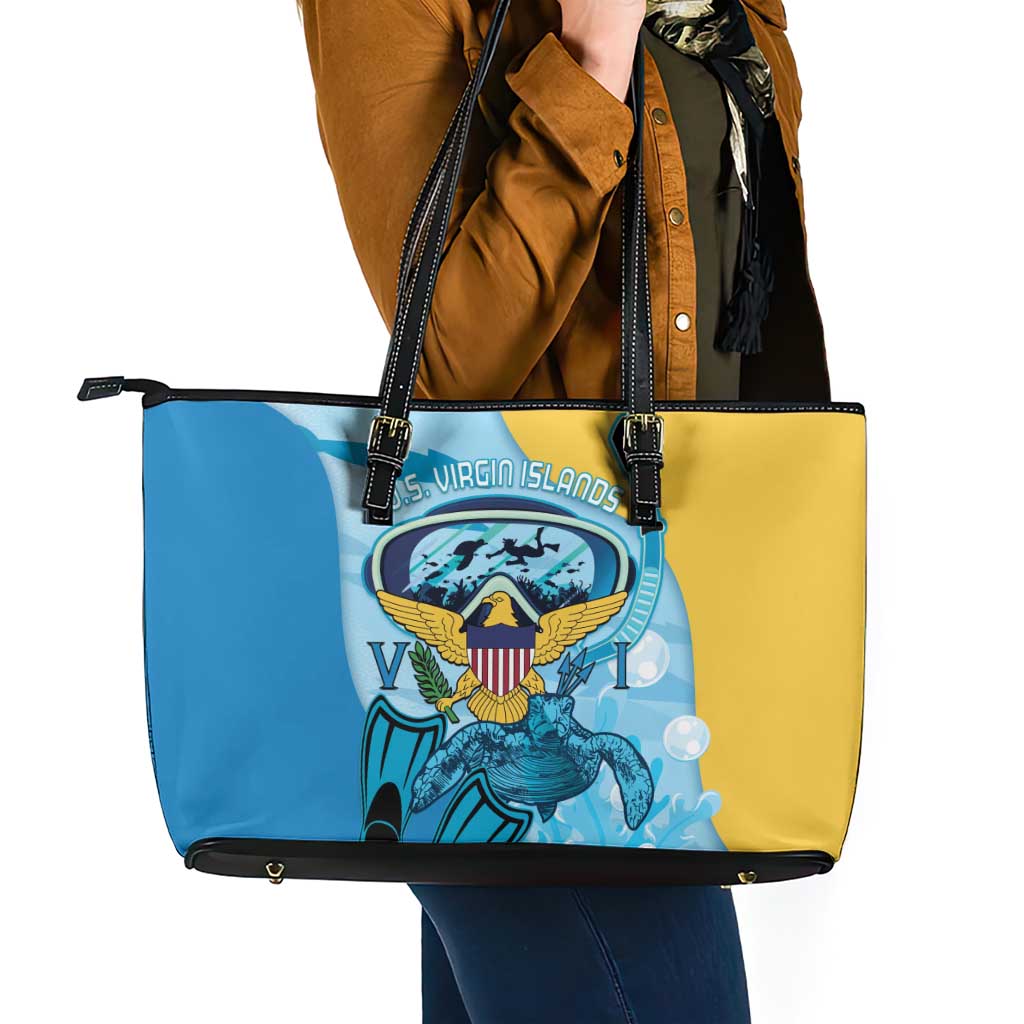 US Virgin Islands Snorkeling Leather Tote Bag Sea Turtle Snorkel Ocean Style - Wonder Print Shop