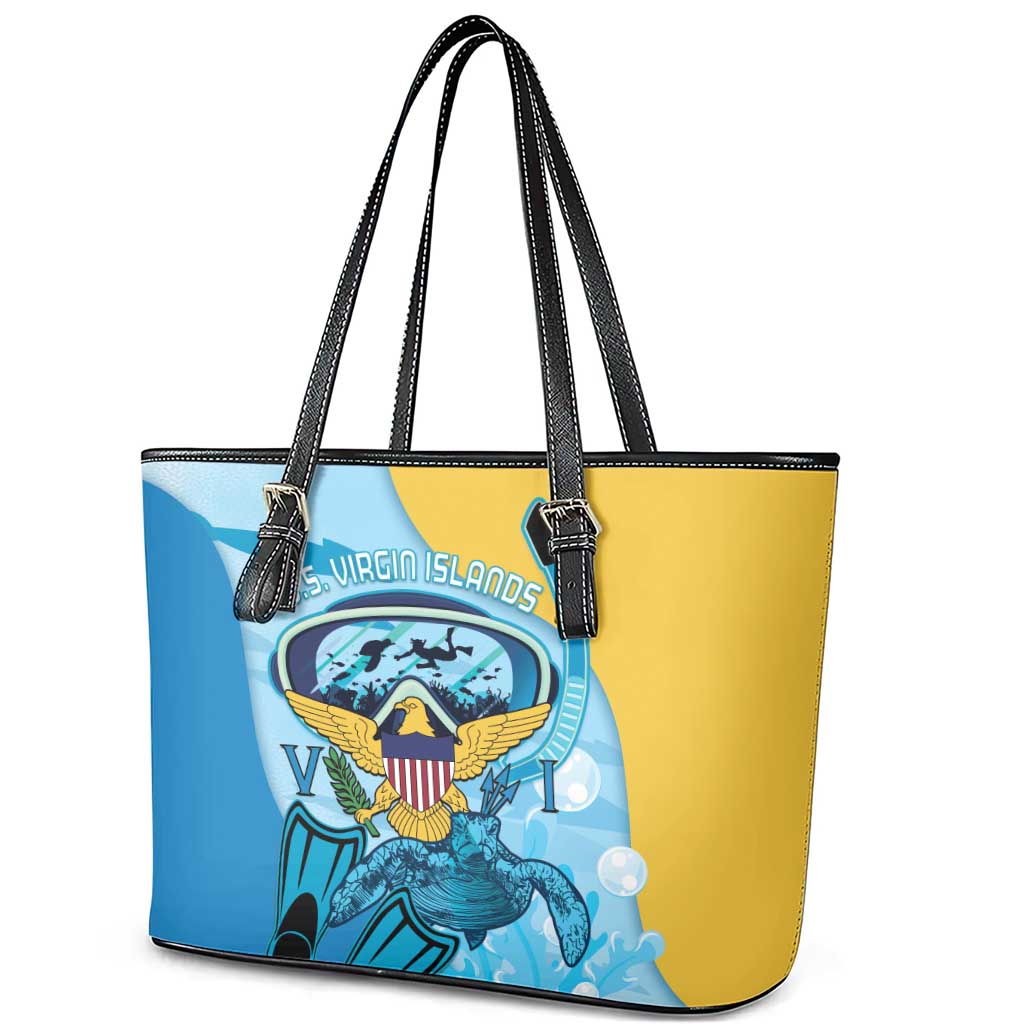 US Virgin Islands Snorkeling Leather Tote Bag Sea Turtle Snorkel Ocean Style - Wonder Print Shop