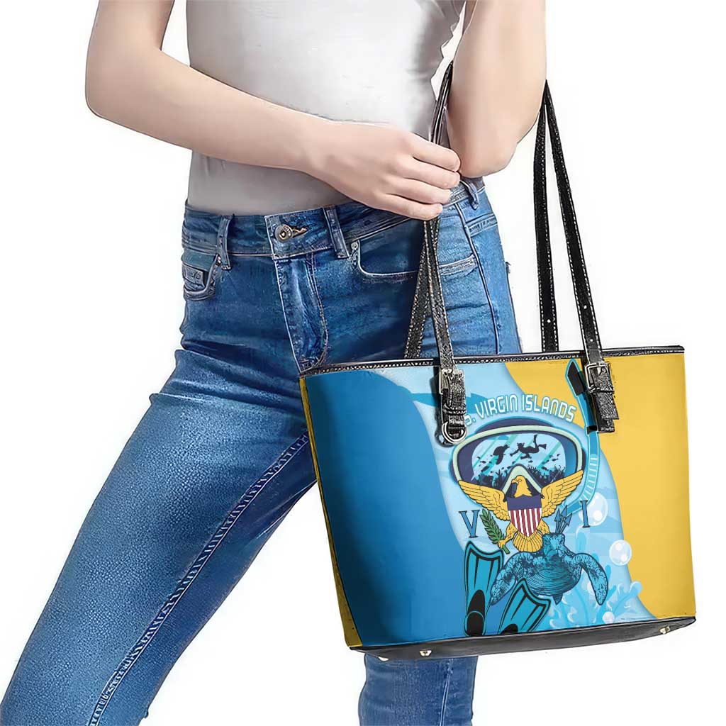 US Virgin Islands Snorkeling Leather Tote Bag Sea Turtle Snorkel Ocean Style - Wonder Print Shop