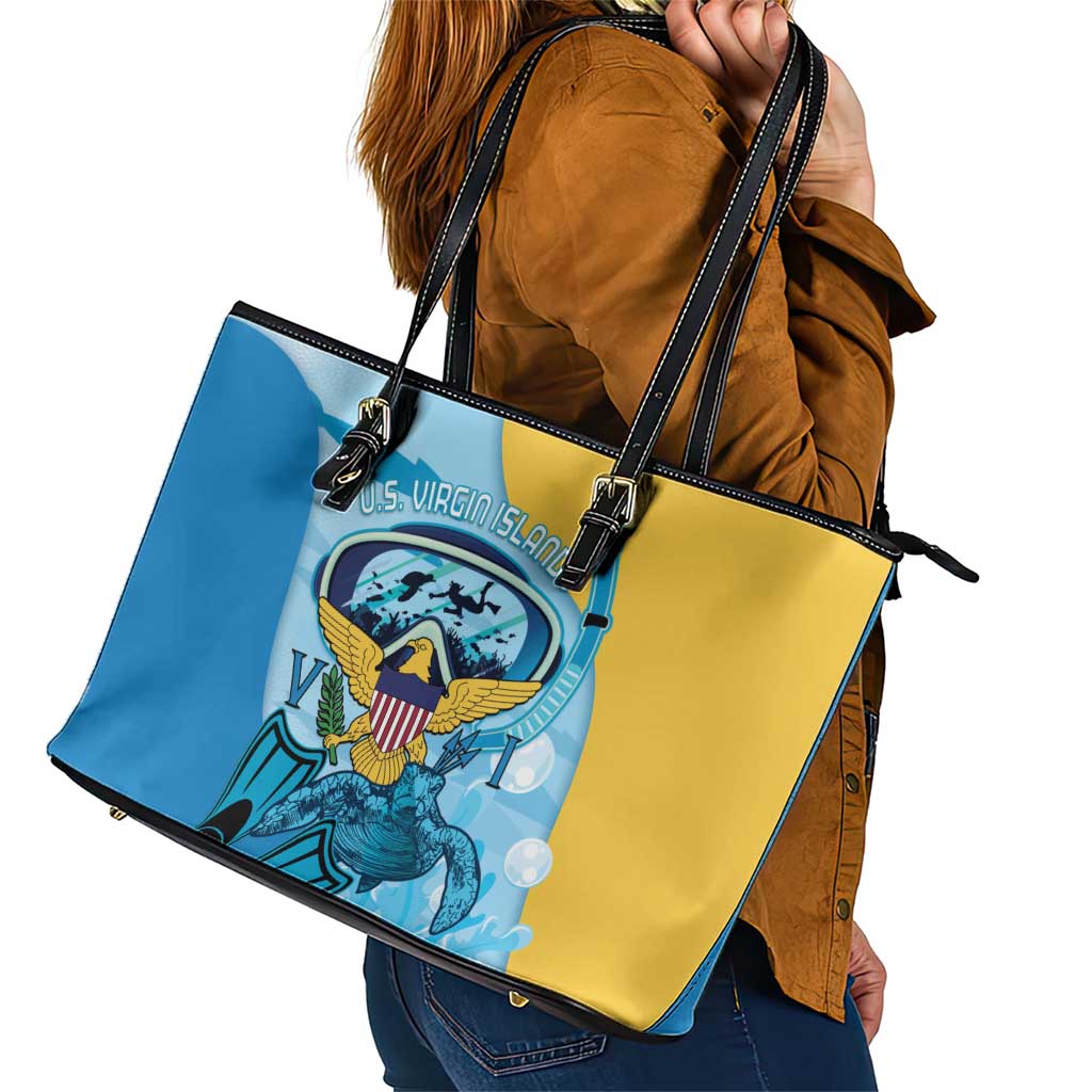 US Virgin Islands Snorkeling Leather Tote Bag Sea Turtle Snorkel Ocean Style - Wonder Print Shop