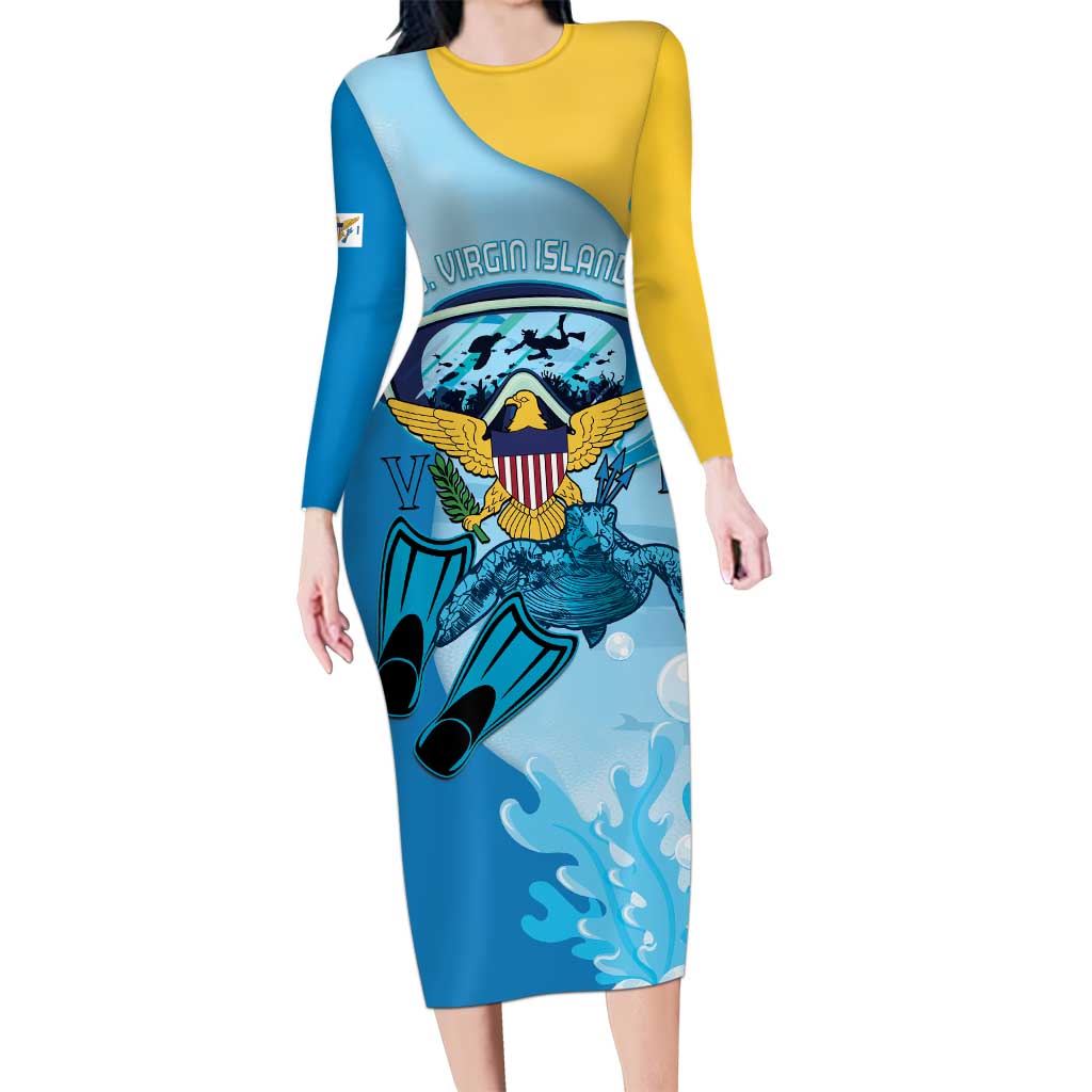 US Virgin Islands Snorkeling Long Sleeve Bodycon Dress Sea Turtle Snorkel Ocean Style - Wonder Print Shop