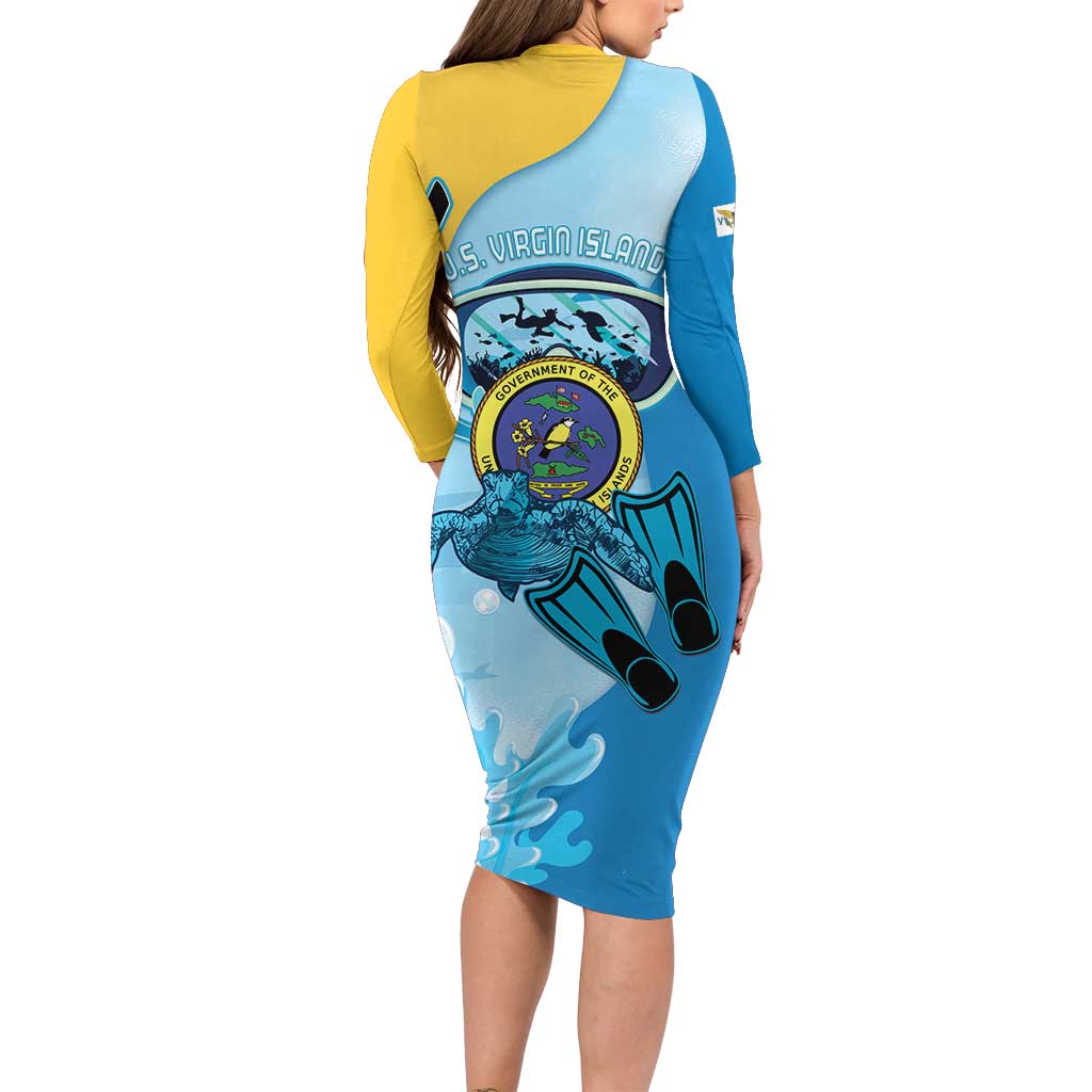 US Virgin Islands Snorkeling Long Sleeve Bodycon Dress Sea Turtle Snorkel Ocean Style - Wonder Print Shop