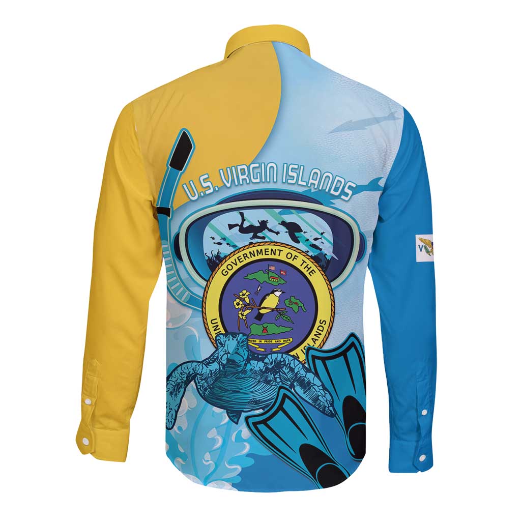 US Virgin Islands Snorkeling Long Sleeve Button Shirt Sea Turtle Snorkel Ocean Style - Wonder Print Shop