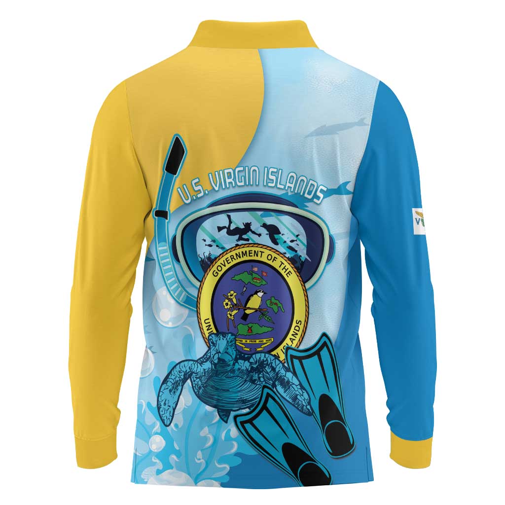US Virgin Islands Snorkeling Long Sleeve Polo Shirt Sea Turtle Snorkel Ocean Style - Wonder Print Shop