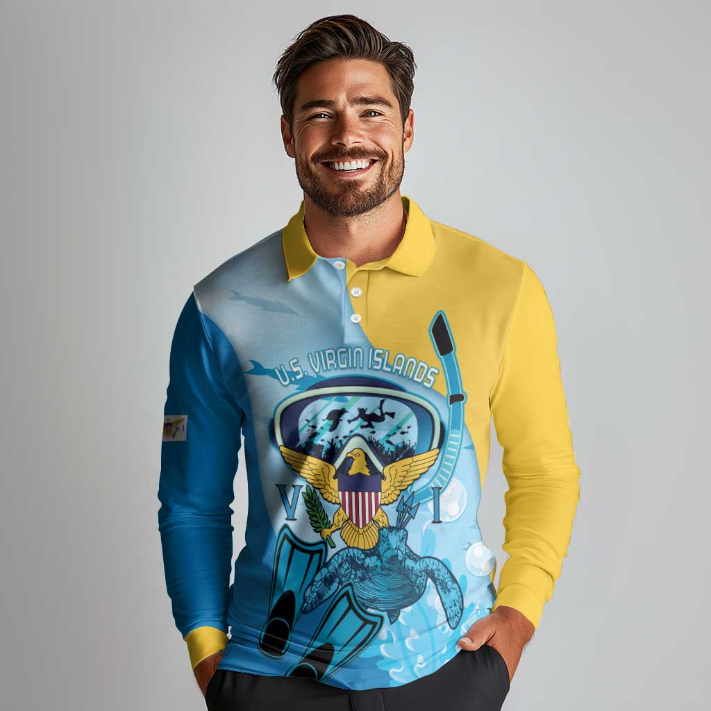 US Virgin Islands Snorkeling Long Sleeve Polo Shirt Sea Turtle Snorkel Ocean Style - Wonder Print Shop