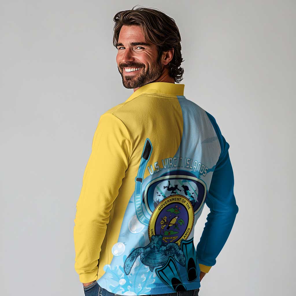 US Virgin Islands Snorkeling Long Sleeve Polo Shirt Sea Turtle Snorkel Ocean Style - Wonder Print Shop