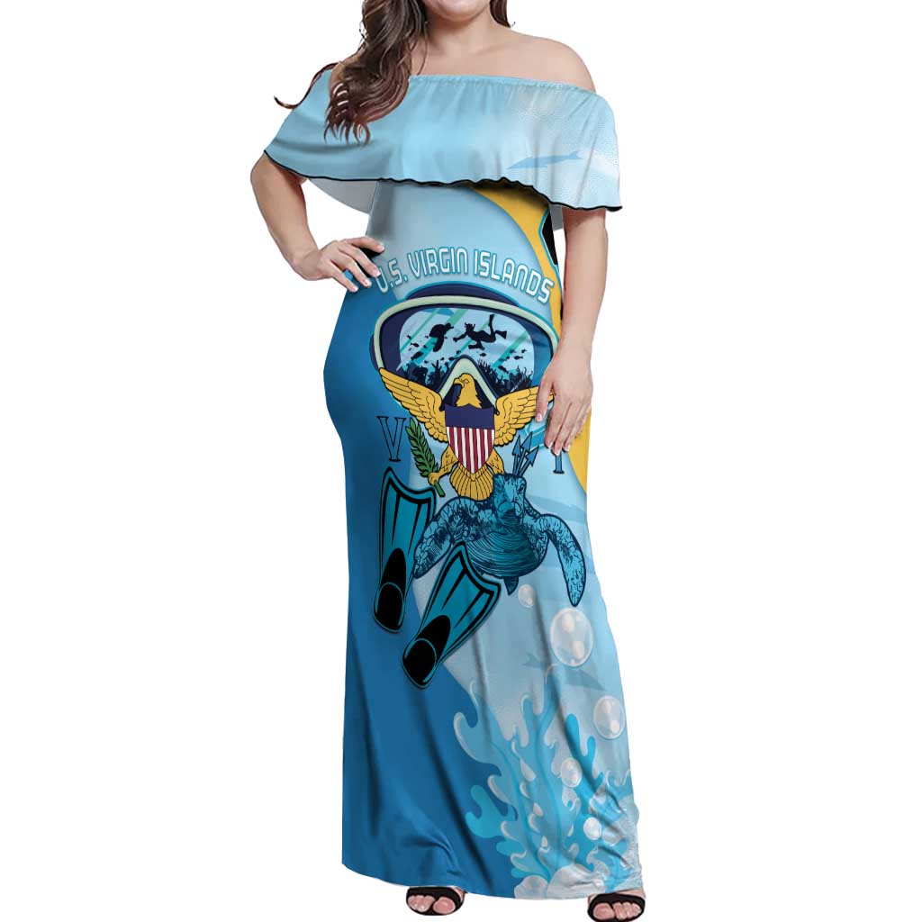 US Virgin Islands Snorkeling Off Shoulder Maxi Dress Sea Turtle Snorkel Ocean Style - Wonder Print Shop