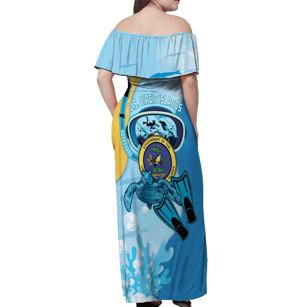 US Virgin Islands Snorkeling Off Shoulder Maxi Dress Sea Turtle Snorkel Ocean Style - Wonder Print Shop