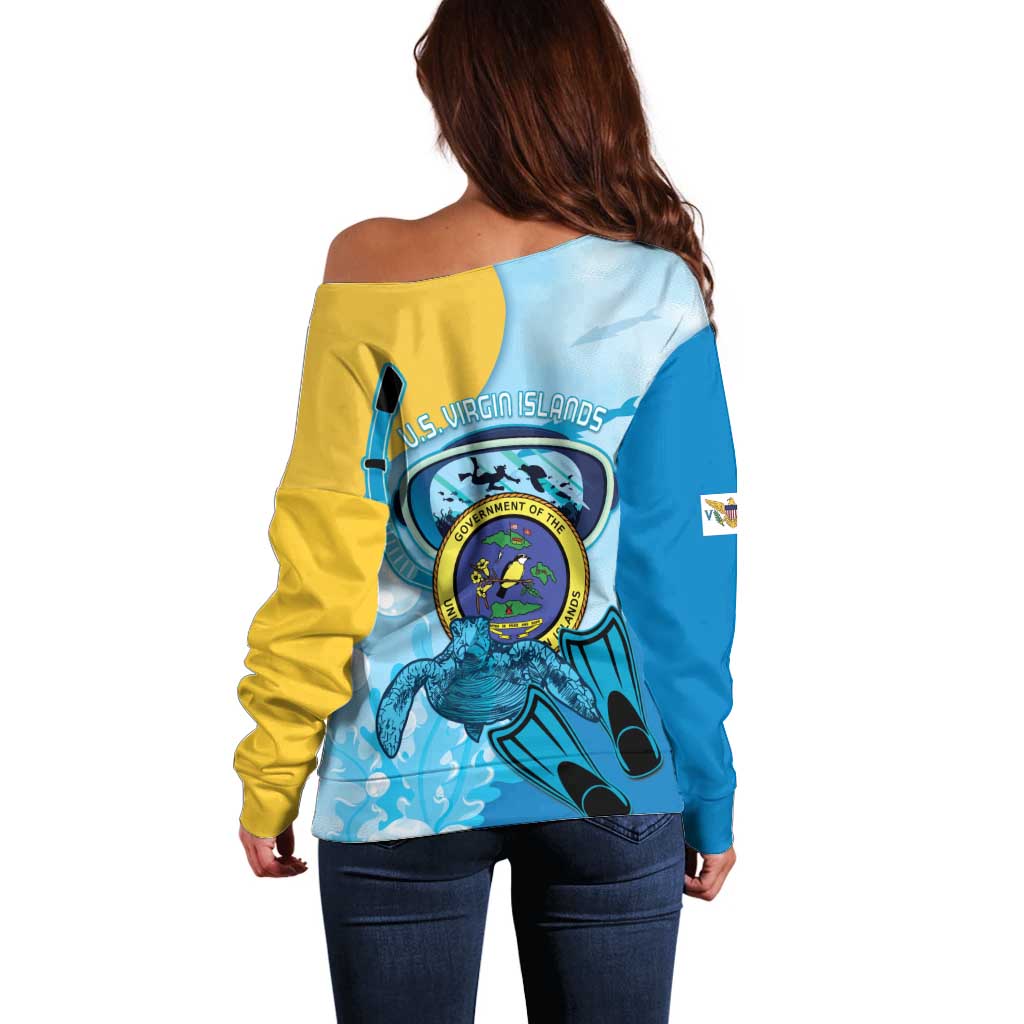US Virgin Islands Snorkeling Off Shoulder Sweater Sea Turtle Snorkel Ocean Style - Wonder Print Shop