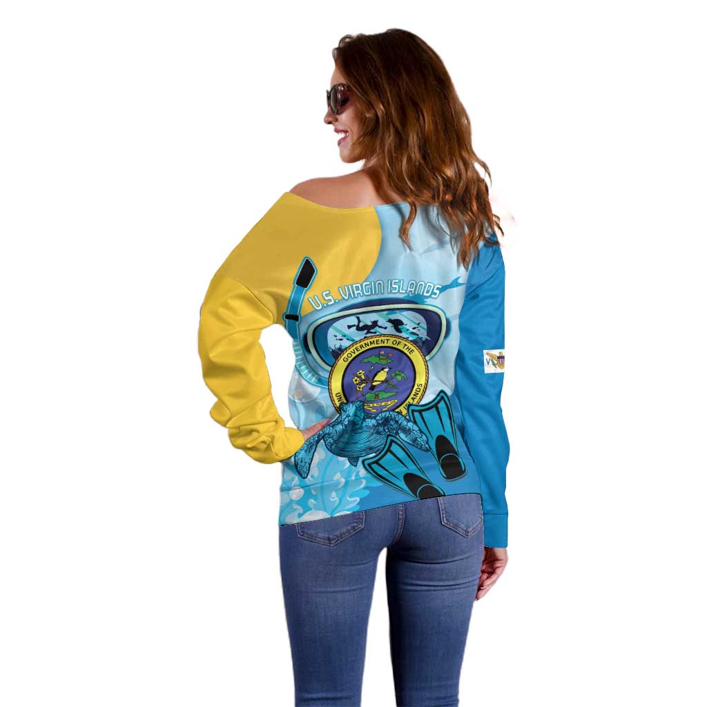 US Virgin Islands Snorkeling Off Shoulder Sweater Sea Turtle Snorkel Ocean Style - Wonder Print Shop