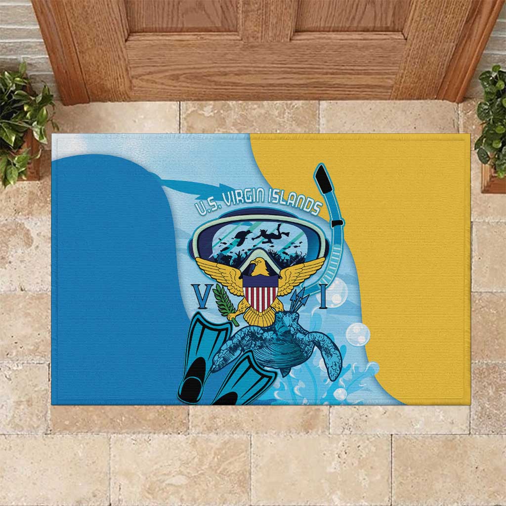 US Virgin Islands Snorkeling Rubber Doormat Sea Turtle Snorkel Ocean Style - Wonder Print Shop