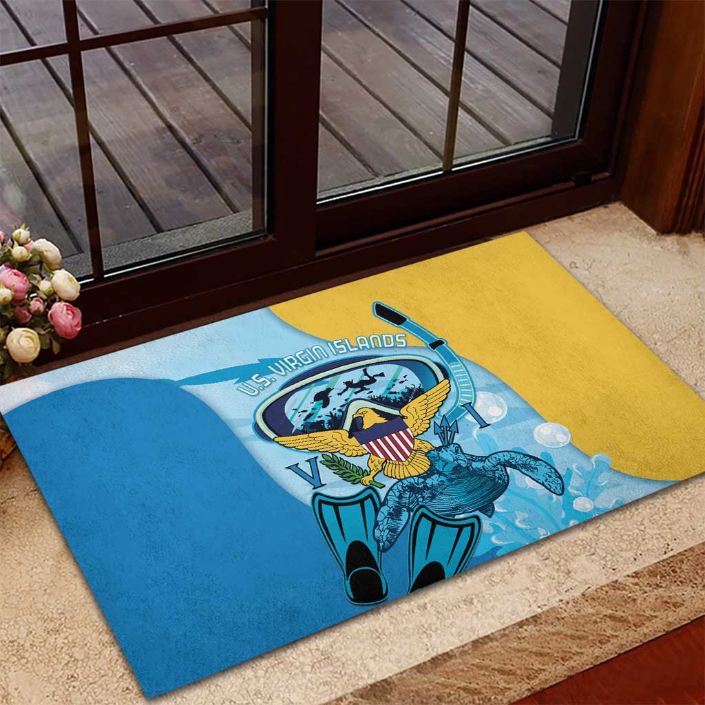 US Virgin Islands Snorkeling Rubber Doormat Sea Turtle Snorkel Ocean Style - Wonder Print Shop