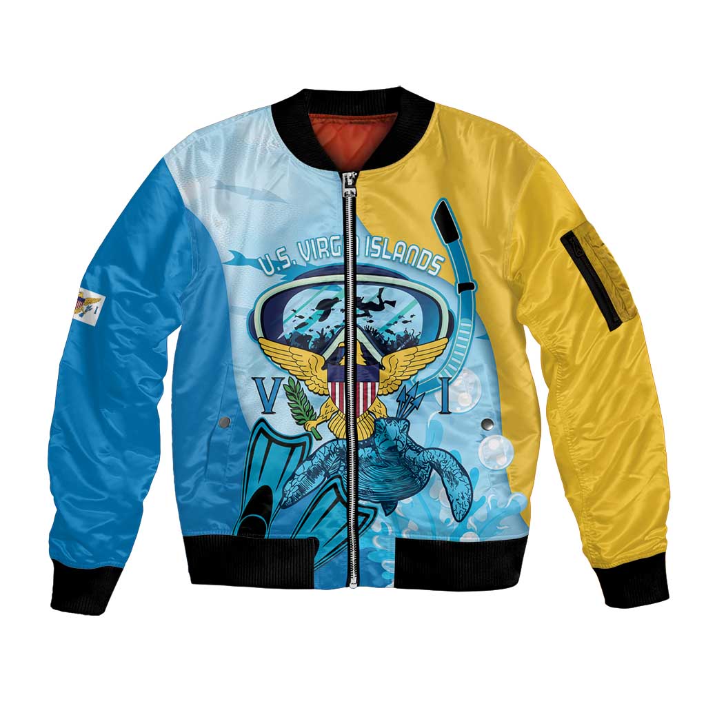 US Virgin Islands Snorkeling Sleeve Zip Bomber Jacket Sea Turtle Snorkel Ocean Style - Wonder Print Shop