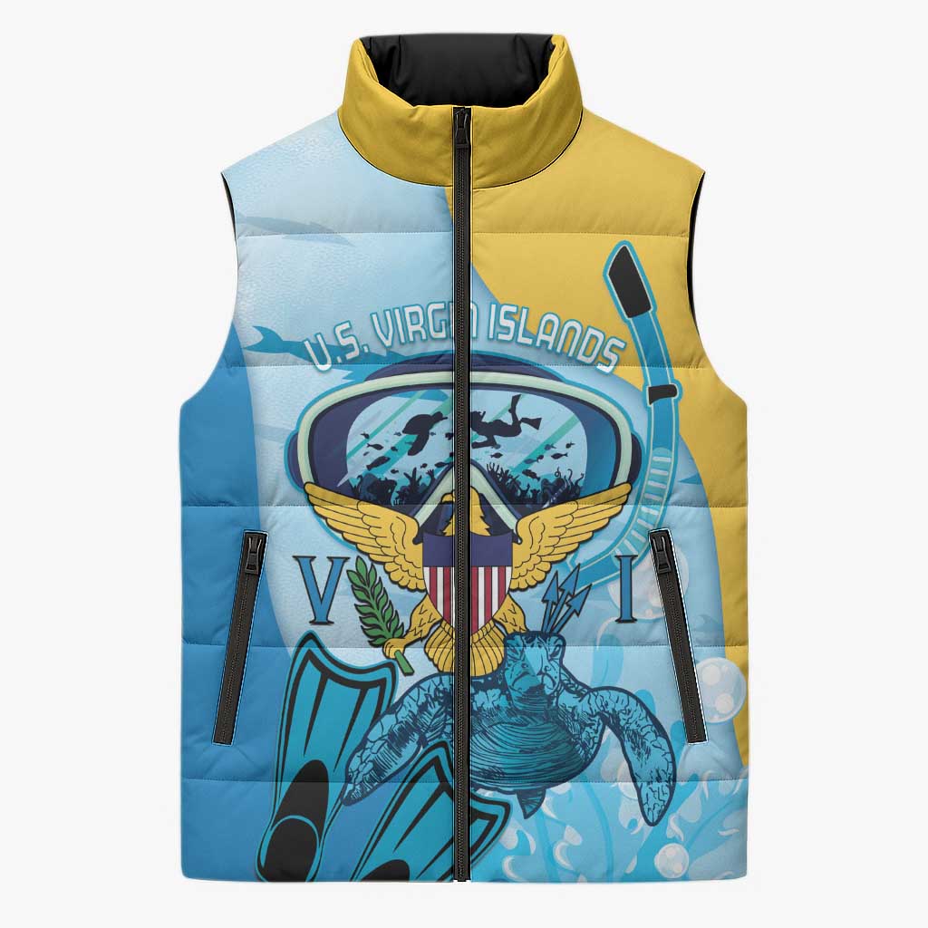 US Virgin Islands Snorkeling Sleeveless Puffer Jacket Sea Turtle Snorkel Ocean Style - Wonder Print Shop