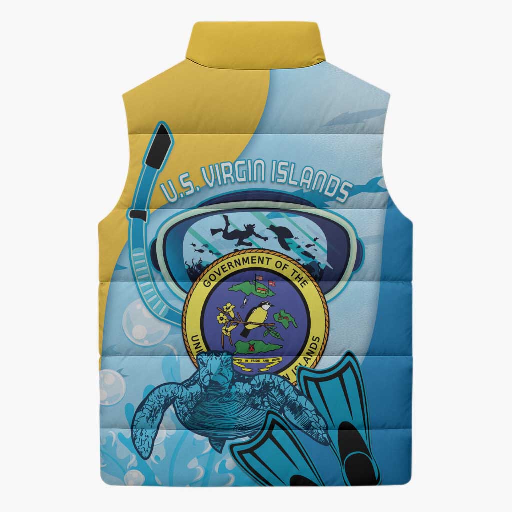 US Virgin Islands Snorkeling Sleeveless Puffer Jacket Sea Turtle Snorkel Ocean Style - Wonder Print Shop