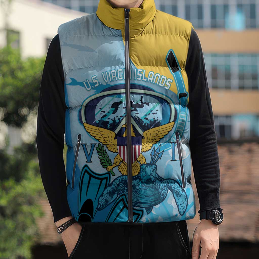 US Virgin Islands Snorkeling Sleeveless Puffer Jacket Sea Turtle Snorkel Ocean Style - Wonder Print Shop