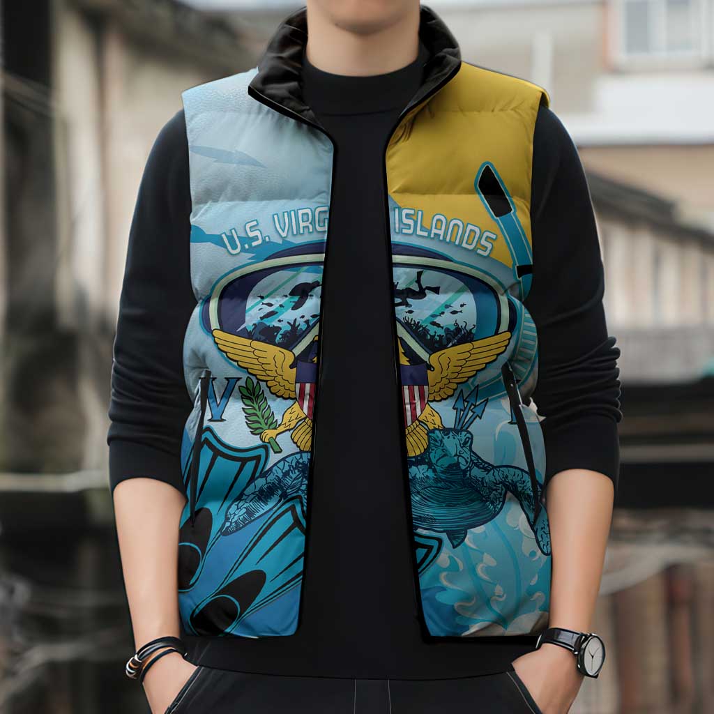 US Virgin Islands Snorkeling Sleeveless Puffer Jacket Sea Turtle Snorkel Ocean Style - Wonder Print Shop