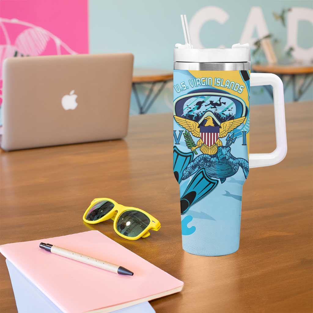 US Virgin Islands Snorkeling Tumbler With Handle Sea Turtle Snorkel Ocean Style - Wonder Print Shop