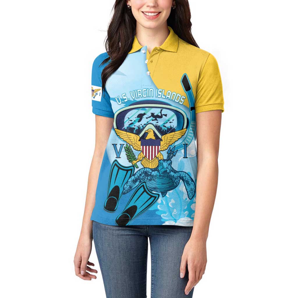 US Virgin Islands Snorkeling Women Polo Shirt Sea Turtle Snorkel Ocean Style - Wonder Print Shop