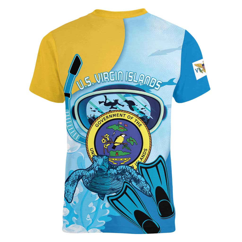 US Virgin Islands Snorkeling Women V-Neck T-Shirt Sea Turtle Snorkel Ocean Style - Wonder Print Shop