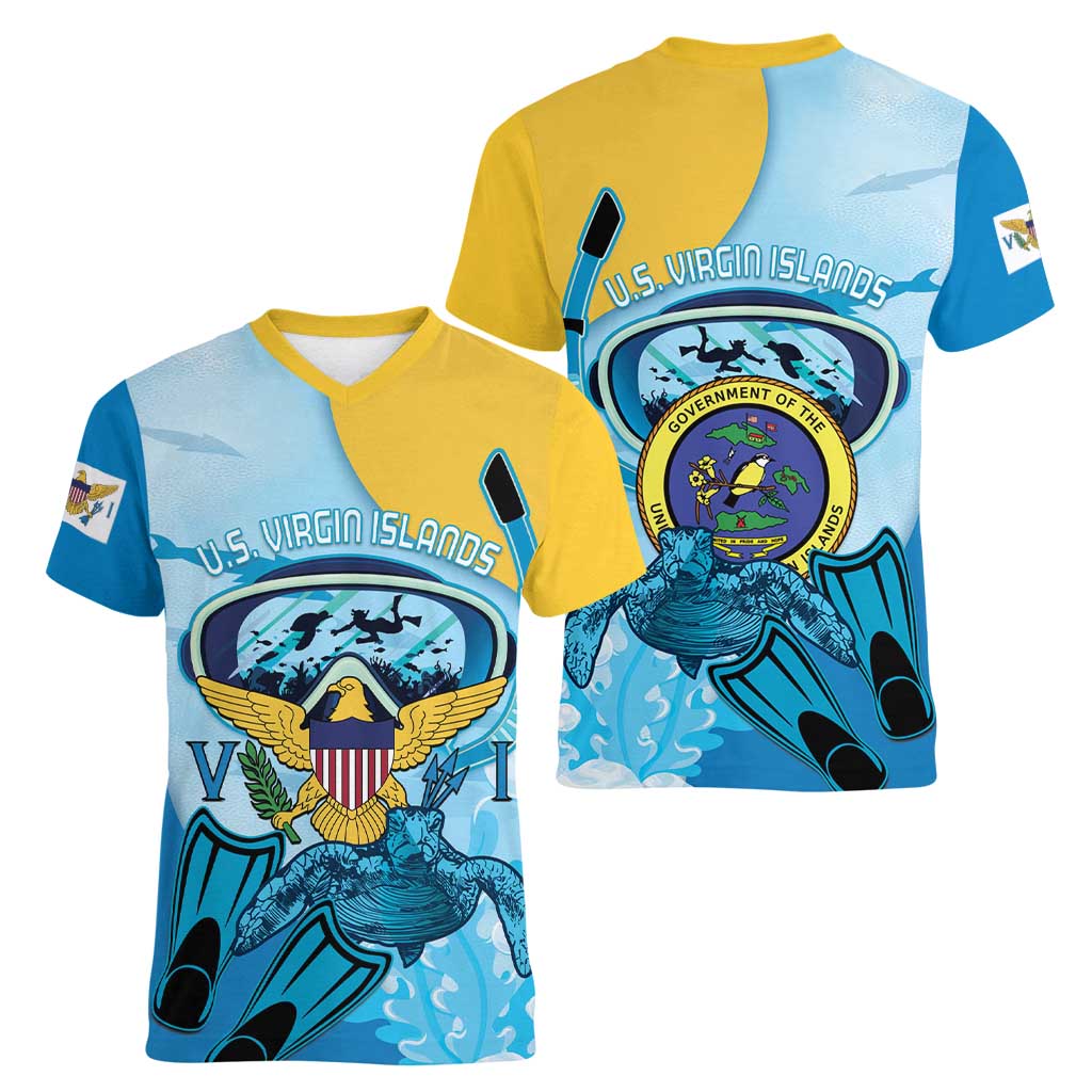 US Virgin Islands Snorkeling Women V-Neck T-Shirt Sea Turtle Snorkel Ocean Style - Wonder Print Shop