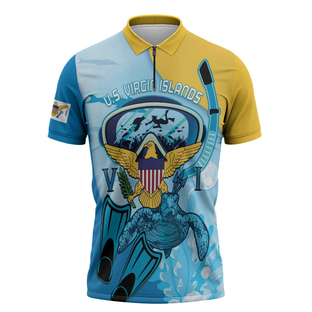 US Virgin Islands Snorkeling Zipper Polo Shirt Sea Turtle Snorkel Ocean Style - Wonder Print Shop