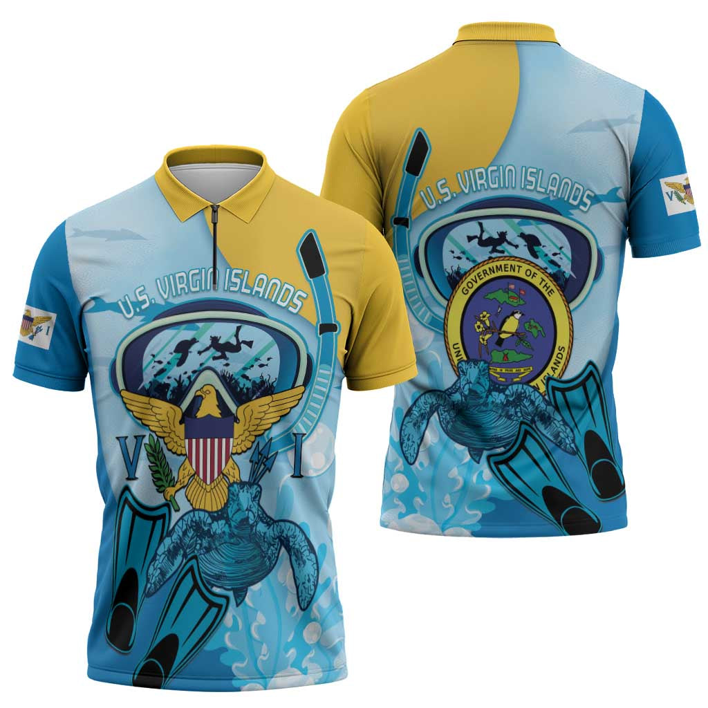 US Virgin Islands Snorkeling Zipper Polo Shirt Sea Turtle Snorkel Ocean Style - Wonder Print Shop