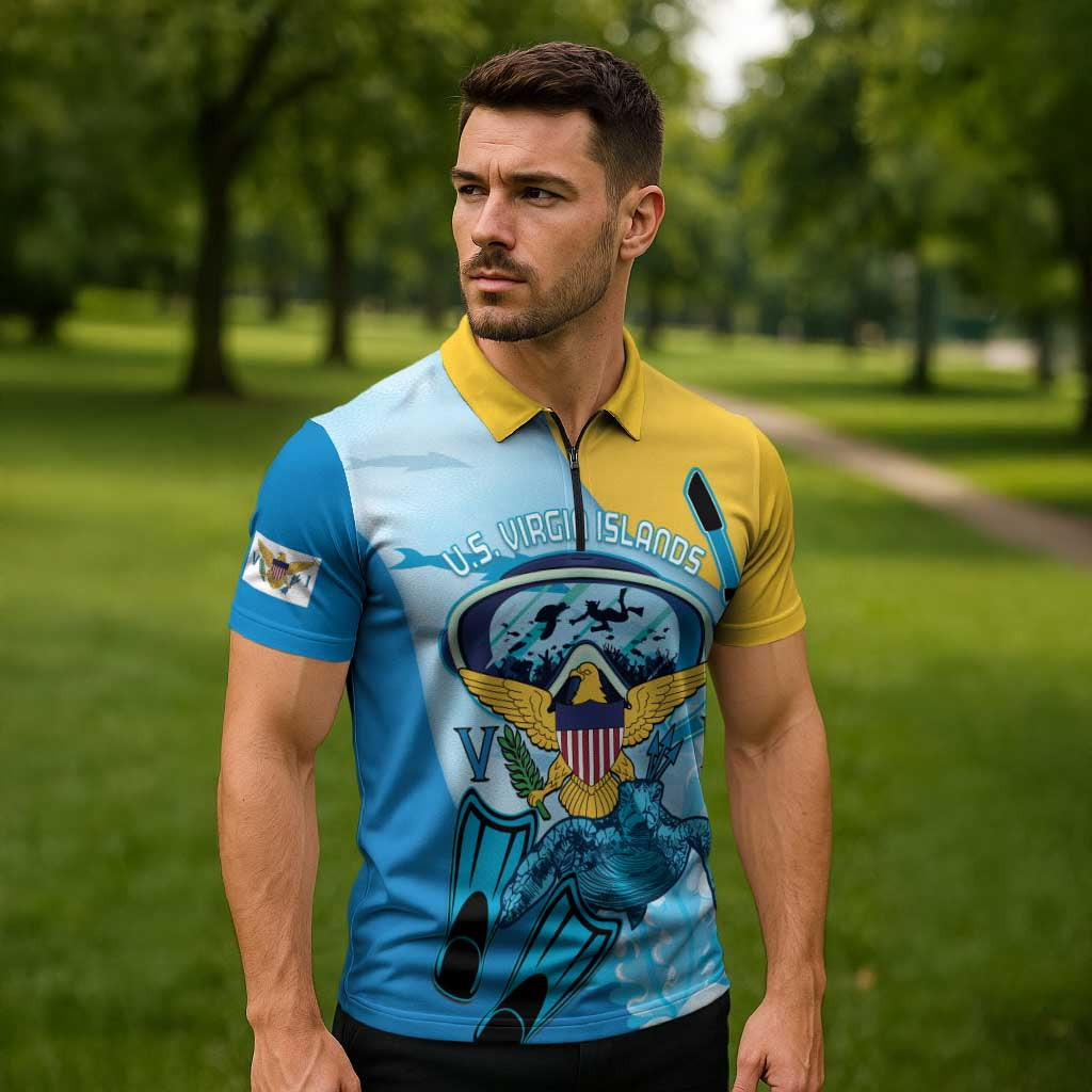 US Virgin Islands Snorkeling Zipper Polo Shirt Sea Turtle Snorkel Ocean Style - Wonder Print Shop