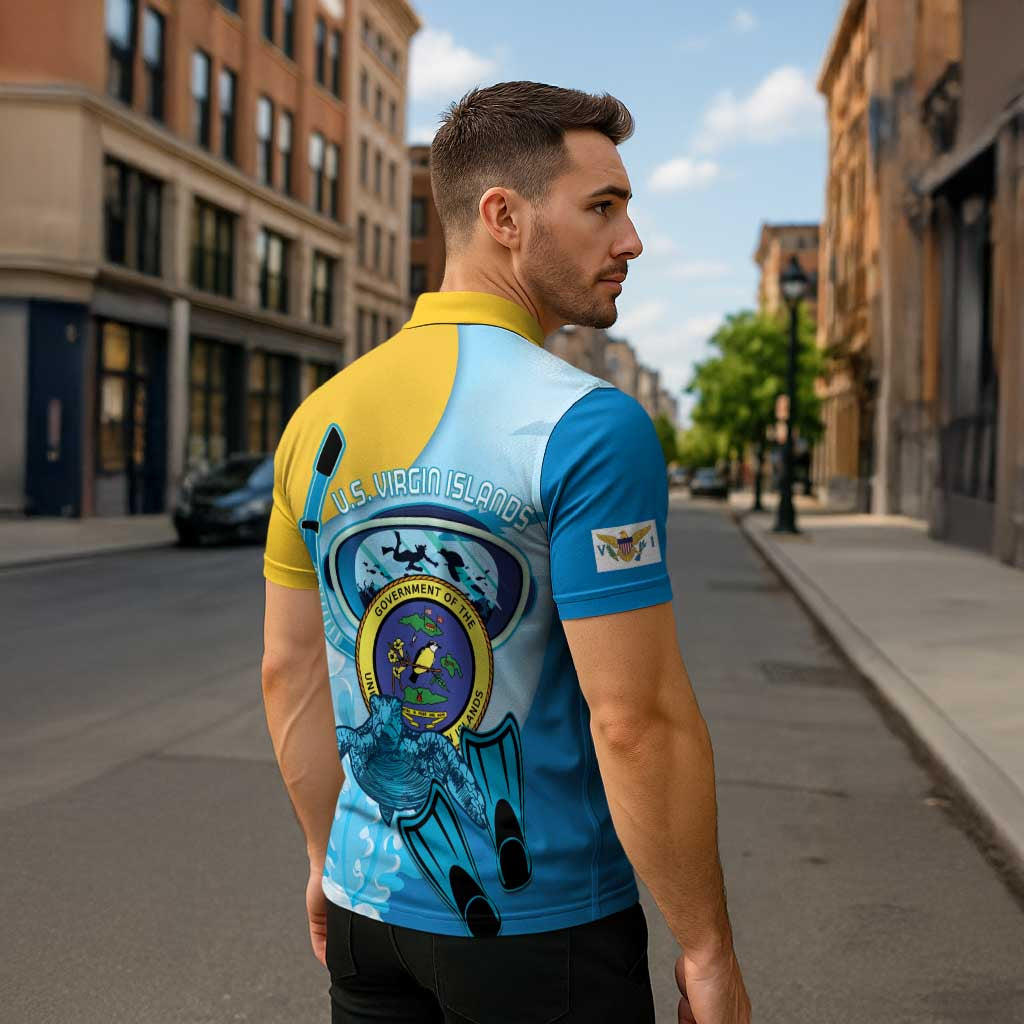 US Virgin Islands Snorkeling Zipper Polo Shirt Sea Turtle Snorkel Ocean Style - Wonder Print Shop