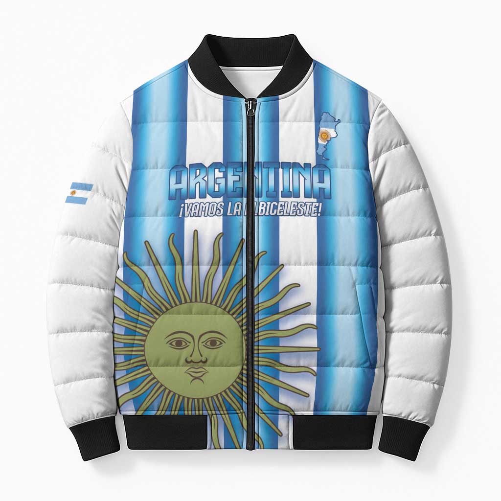 Argentina Football Custom Bomber Puffer Jacket Vamos La Albiceleste 2026 Version - Wonder Print Shop