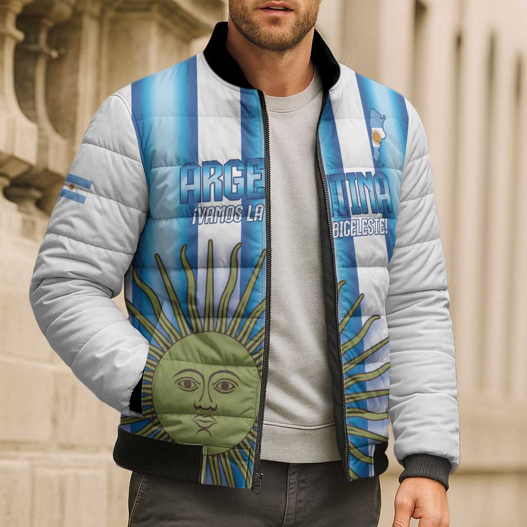 Argentina Football Custom Bomber Puffer Jacket Vamos La Albiceleste 2026 Version - Wonder Print Shop