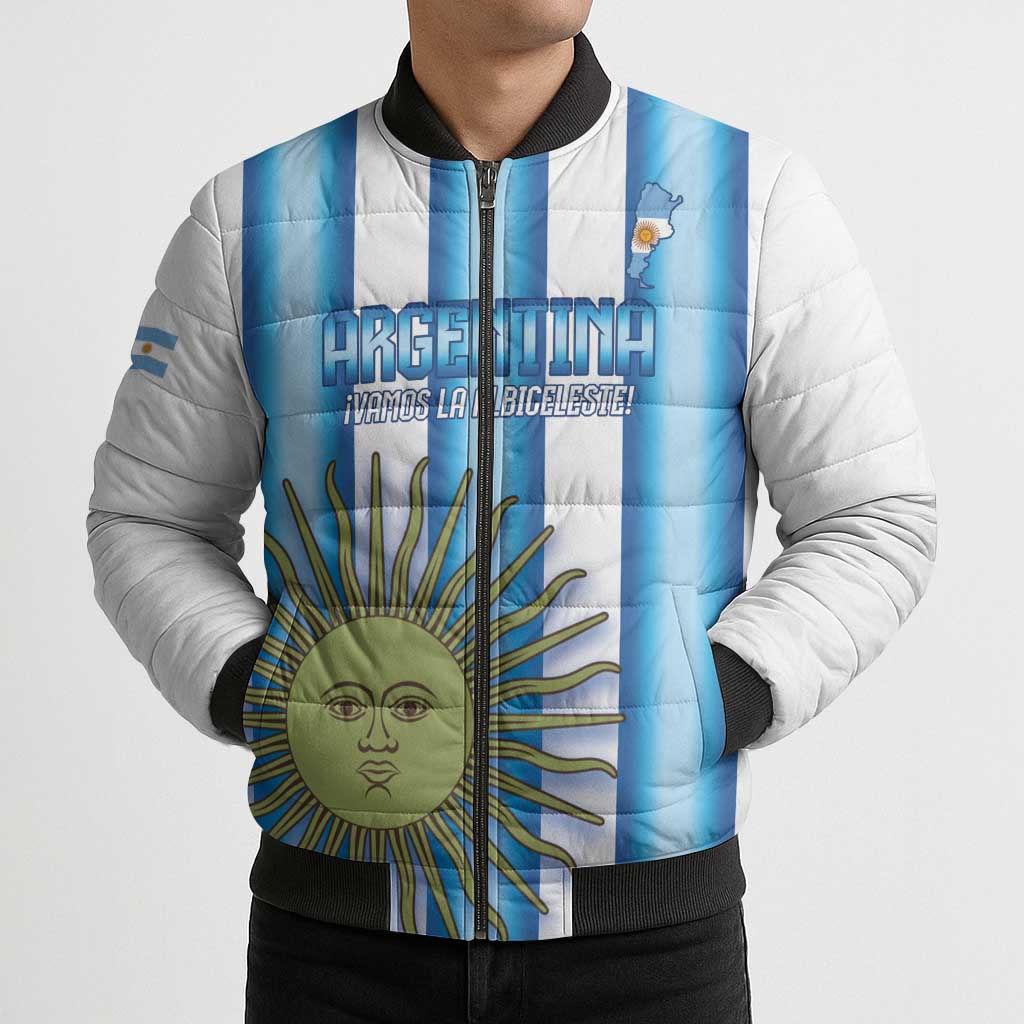 Argentina Football Custom Bomber Puffer Jacket Vamos La Albiceleste 2026 Version - Wonder Print Shop