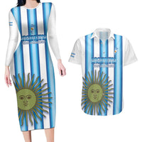Argentina Football Custom Couples Matching Long Sleeve Bodycon Dress and Hawaiian Shirt Vamos La Albiceleste 2026 Version - Wonder Print Shop