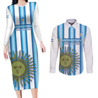 Argentina Football Custom Couples Matching Long Sleeve Bodycon Dress and Long Sleeve Button Shirt Vamos La Albiceleste 2026 Version - Wonder Print Shop