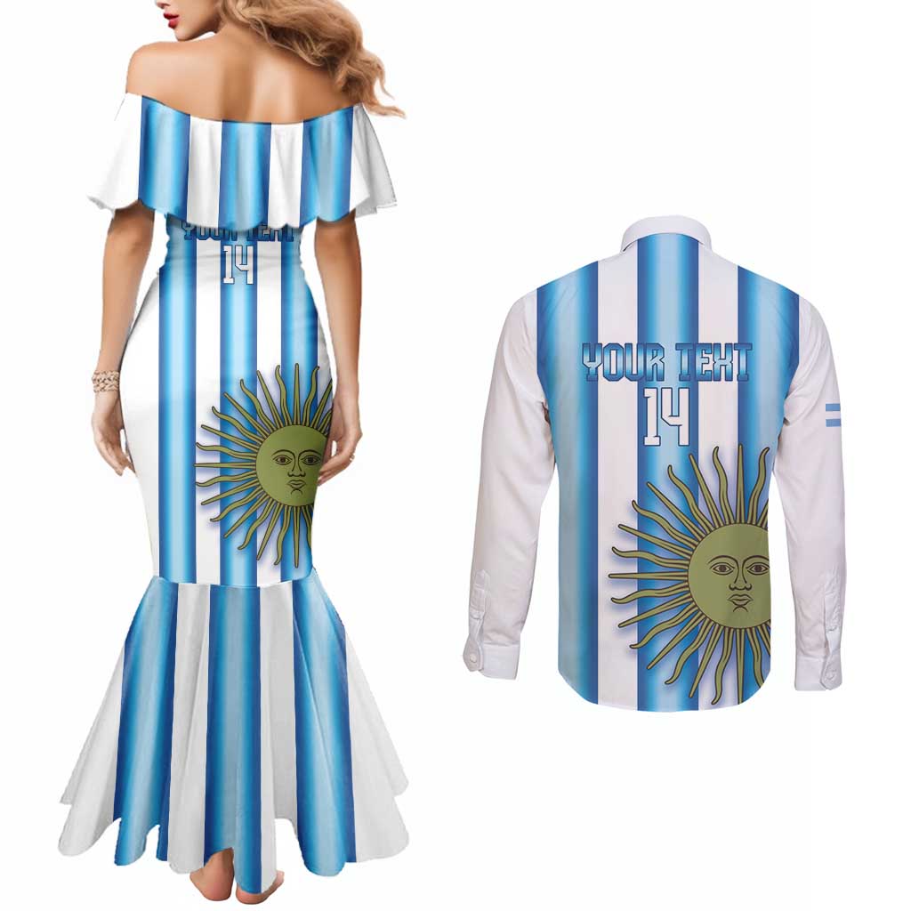 Argentina Football Custom Couples Matching Mermaid Dress and Long Sleeve Button Shirt Vamos La Albiceleste 2026 Version - Wonder Print Shop