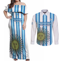 Argentina Football Custom Couples Matching Off Shoulder Maxi Dress and Long Sleeve Button Shirt Vamos La Albiceleste 2026 Version - Wonder Print Shop