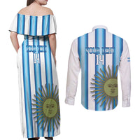 Argentina Football Custom Couples Matching Off Shoulder Maxi Dress and Long Sleeve Button Shirt Vamos La Albiceleste 2026 Version - Wonder Print Shop