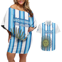 Argentina Football Custom Couples Matching Off Shoulder Short Dress and Hawaiian Shirt Vamos La Albiceleste 2026 Version - Wonder Print Shop