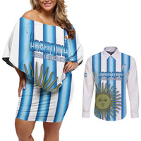 Argentina Football Custom Couples Matching Off Shoulder Short Dress and Long Sleeve Button Shirt Vamos La Albiceleste 2026 Version - Wonder Print Shop