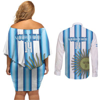 Argentina Football Custom Couples Matching Off Shoulder Short Dress and Long Sleeve Button Shirt Vamos La Albiceleste 2026 Version - Wonder Print Shop