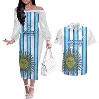 Argentina Football Custom Couples Matching Off The Shoulder Long Sleeve Dress and Hawaiian Shirt Vamos La Albiceleste 2026 Version - Wonder Print Shop