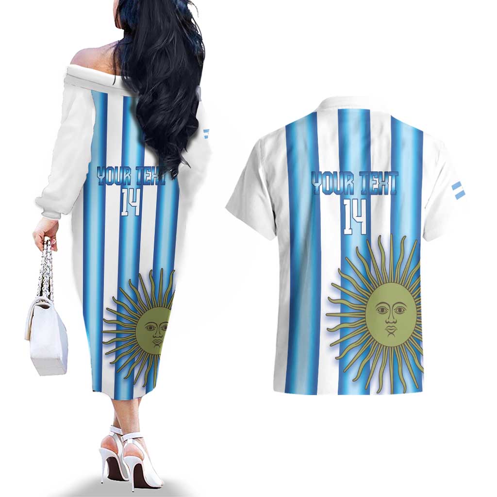 Argentina Football Custom Couples Matching Off The Shoulder Long Sleeve Dress and Hawaiian Shirt Vamos La Albiceleste 2026 Version - Wonder Print Shop