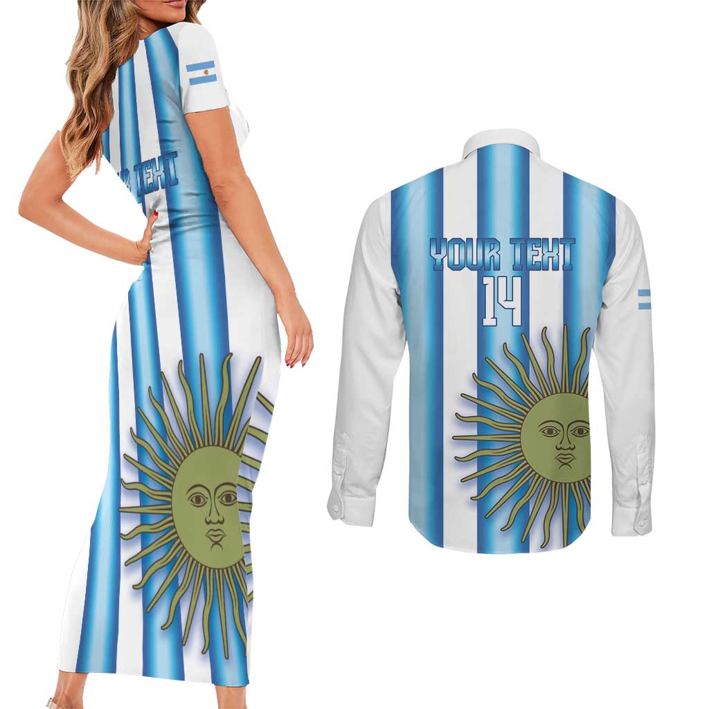 Argentina Football Custom Couples Matching Short Sleeve Bodycon Dress and Long Sleeve Button Shirt Vamos La Albiceleste 2026 Version - Wonder Print Shop