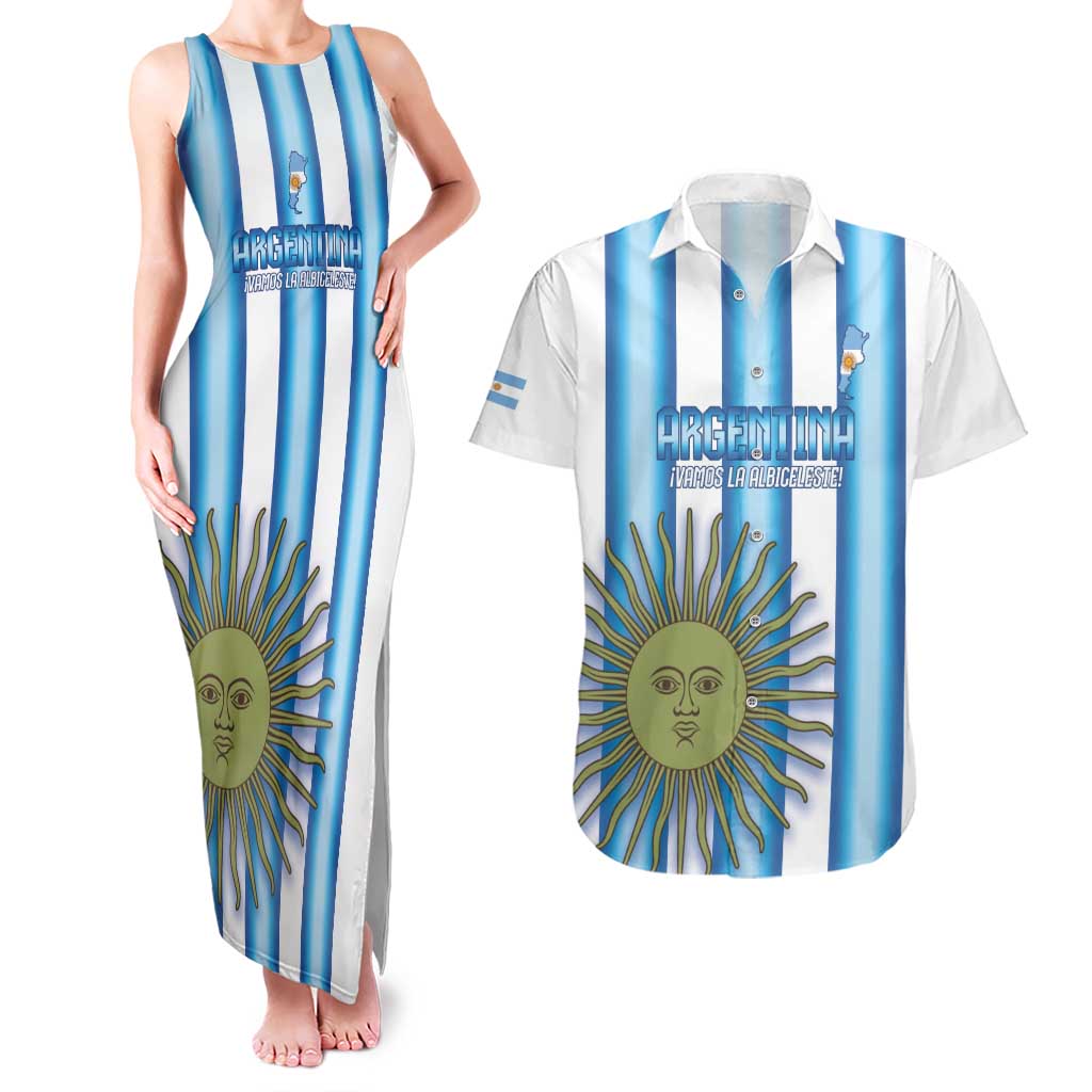 Argentina Football Custom Couples Matching Tank Maxi Dress and Hawaiian Shirt Vamos La Albiceleste 2026 Version - Wonder Print Shop
