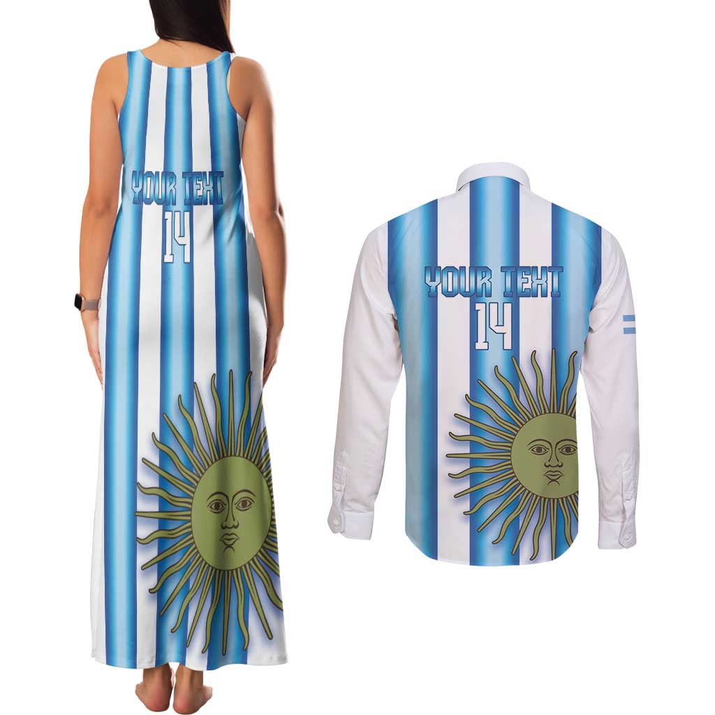 Argentina Football Custom Couples Matching Tank Maxi Dress and Long Sleeve Button Shirt Vamos La Albiceleste 2026 Version - Wonder Print Shop