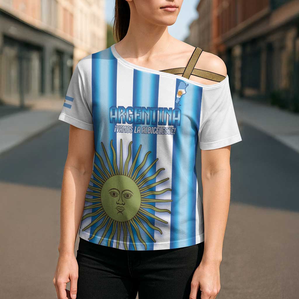 Argentina Football Custom Cross Shoulder Shirt Vamos La Albiceleste 2026 Version - Wonder Print Shop