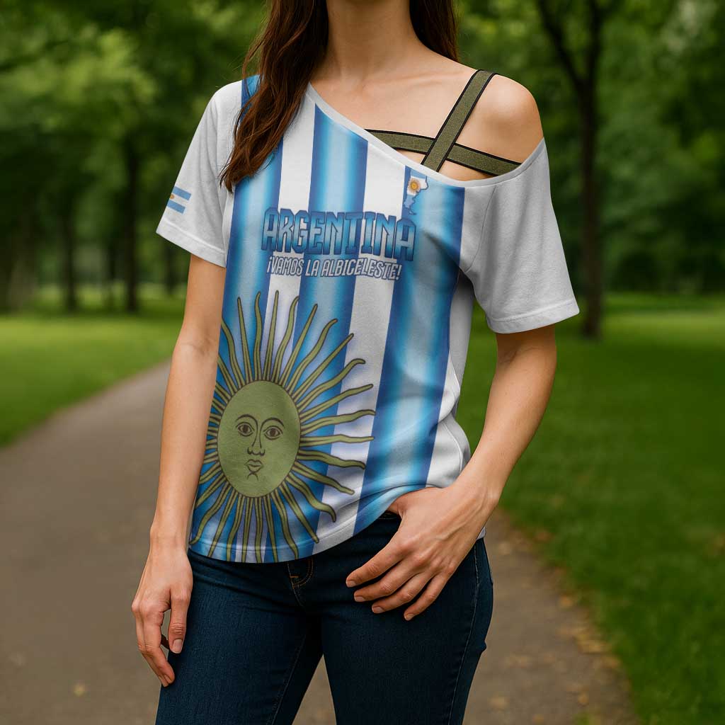 Argentina Football Custom Cross Shoulder Shirt Vamos La Albiceleste 2026 Version - Wonder Print Shop